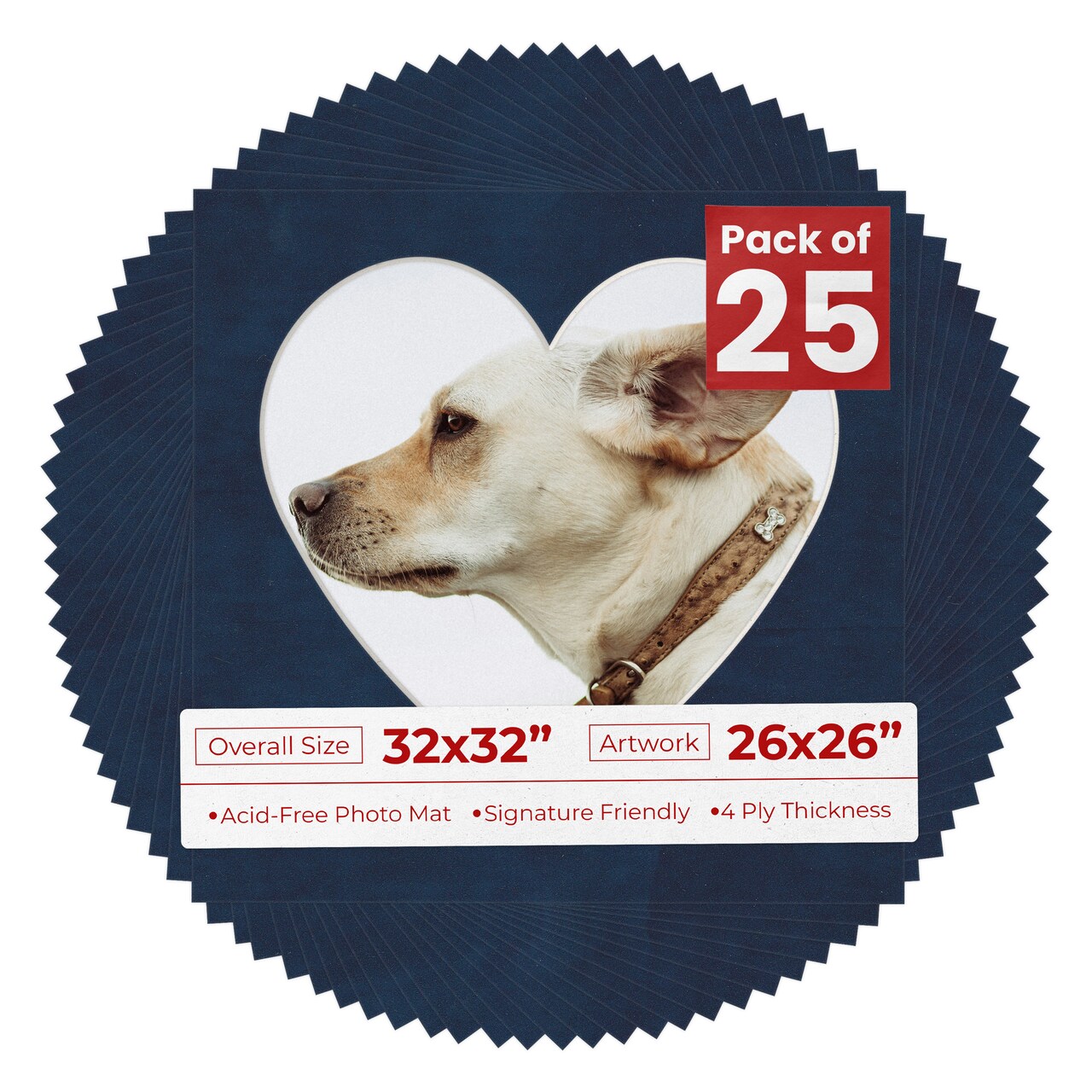 Navy Suede Mat Board for 32x32 Frames - Heart Opening for 26x26 Photos